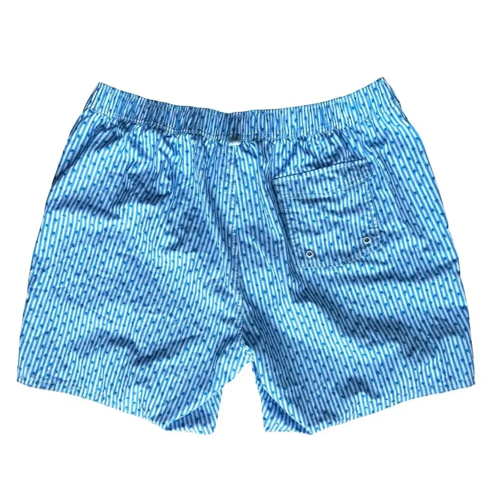 Johnnie-O Grenada Swim Trunks in Blue Stripe & Palm Print Size XXLarge